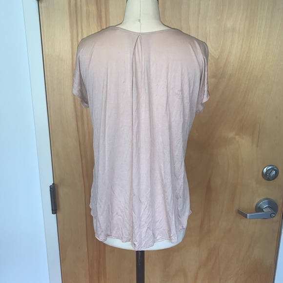 Flowy, drapy, beige top w/ orange-red bead/strings - Picture 3 of 4